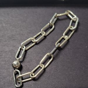 Pandora Silver-Tone Paperclip Chain Charm Bracelet with Polished Bead